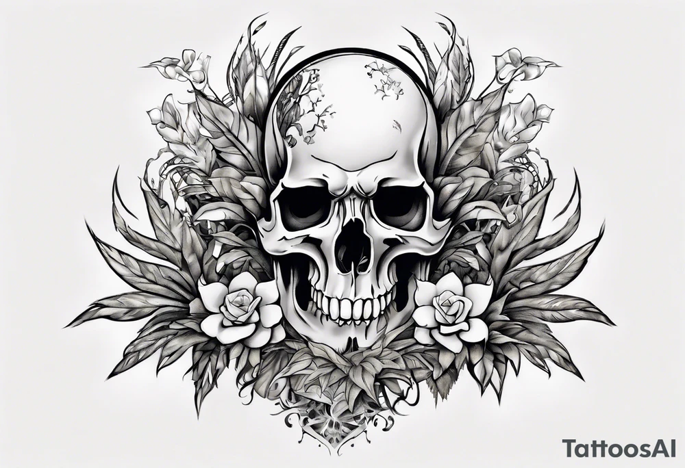 Word ‘power’ on top of plants tattoo idea