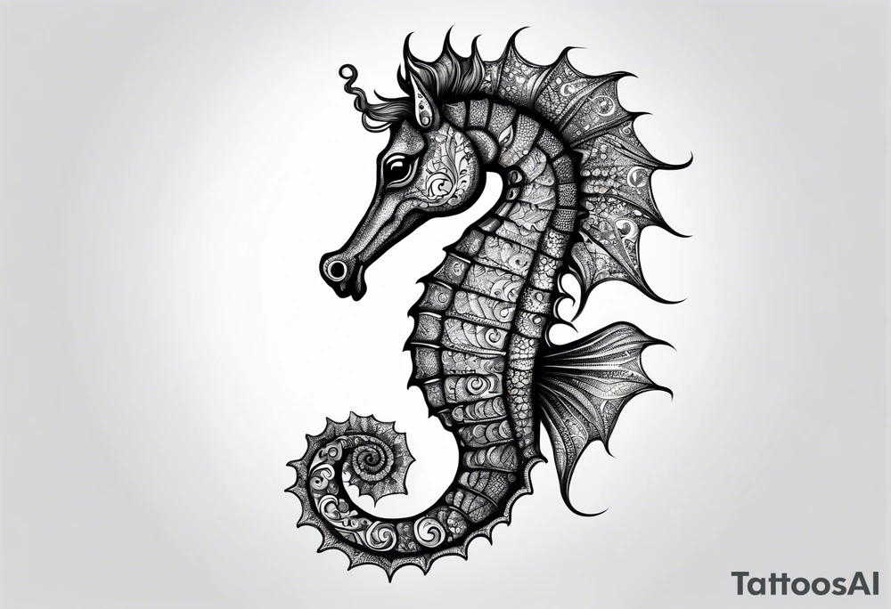 seahorse on white background, black and white fit in picture tattoo idea