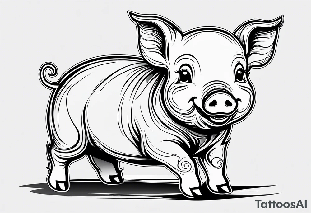 very cute happy piglet with small ears.
outline only.
black and white only.
only show the piglet. no extra lines or decoration.
no black shading.
draw only with very thin lines (1px)

should look like a tattoo that will only take 2 minutes to draw tattoo idea