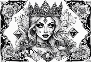 Fancy queen zombie diamonds and gemstones tattoo idea