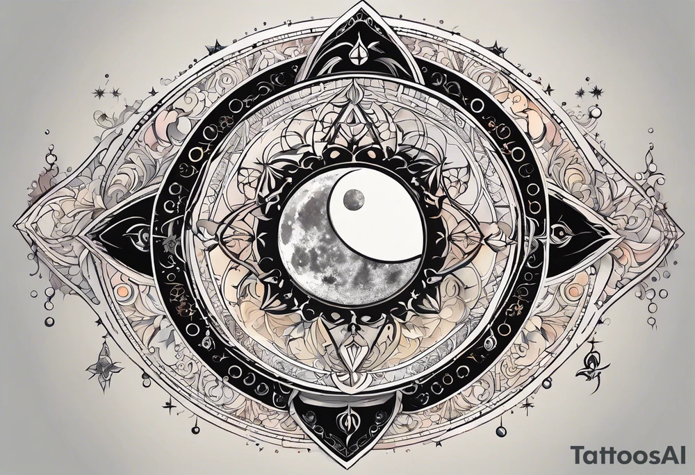 Astrology, Natal Chart, Cancer sign symbolic, vision, yin yang, the moon, the sun, Uranus, Pluto, spiritual, third eye, mystical, Zen, armband tattoo idea