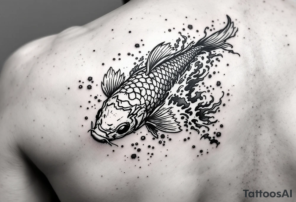 traditional koi fish swimming upstream through turbulent waves tattoo idea