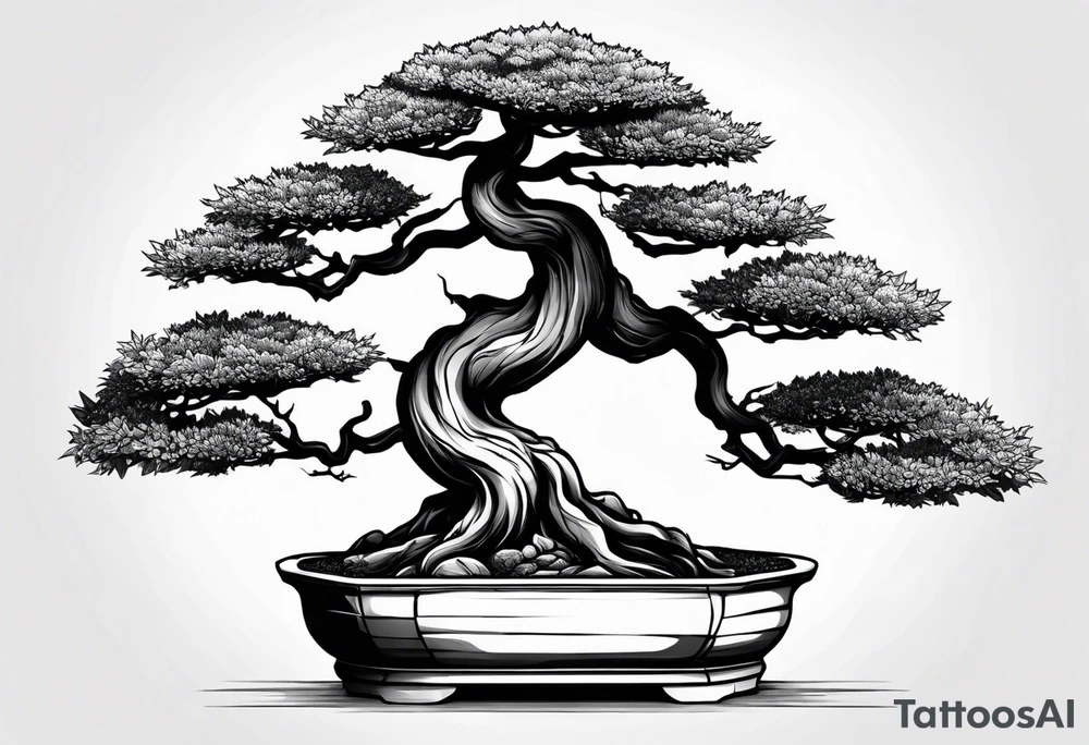 bonsai tree with one side that has more foliage than the other. Mean to fit under an arm on a rib cage. tattoo idea
