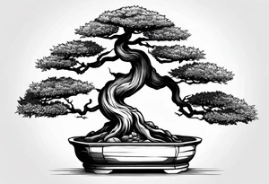 bonsai tree with one side that has more foliage than the other. Mean to fit under an arm on a rib cage. tattoo idea