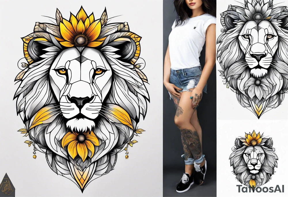 Lion top; sunflower bottom tattoo idea