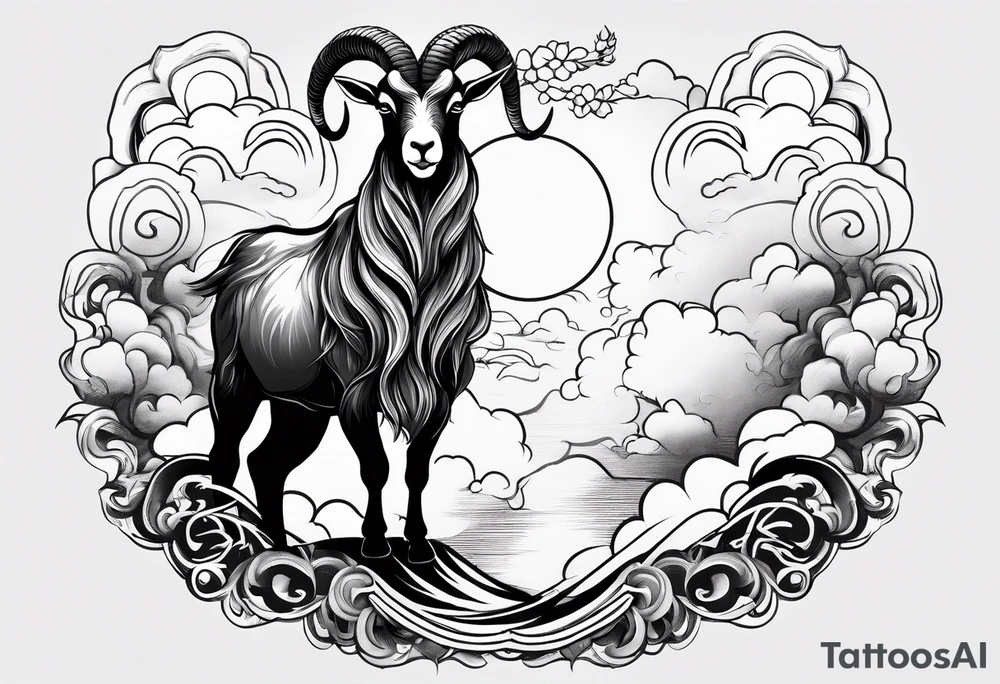 full body goat with kumo clouds tattoo idea