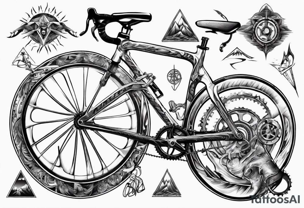 road bicycle and a mountain with a heavy weight tattoo idea road bicycle and a mountain with a heavy weight tattoo idea