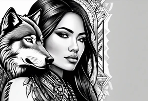 Native American woman with a wolf tattoo idea