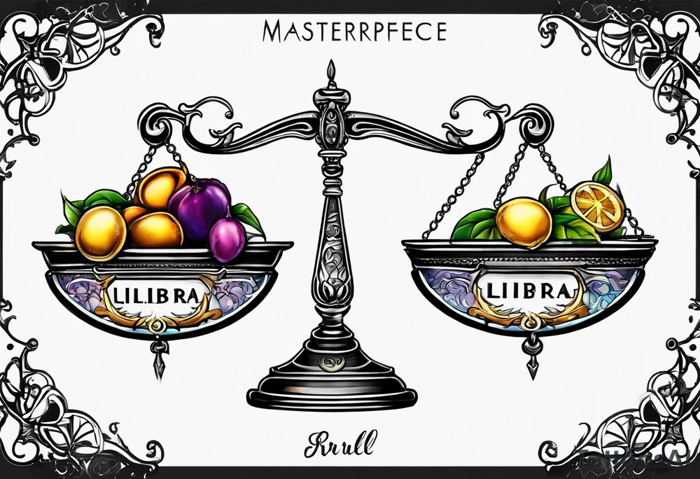 Libra scale with Gemini symbol in one scale and Taurus symbol in the other scale tattoo idea