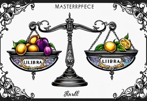 Libra scale with Gemini symbol in one scale and Taurus symbol in the other scale tattoo idea
