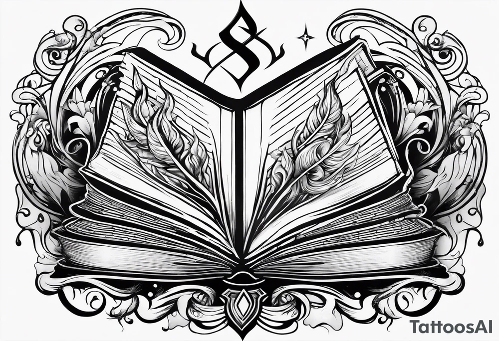 Twin flame symbol with a book. Lines only. tattoo idea