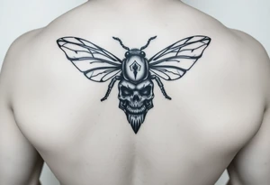 A tribal bee with a skull for lower abdomen on a man make it more detailed and gothic tattoo idea