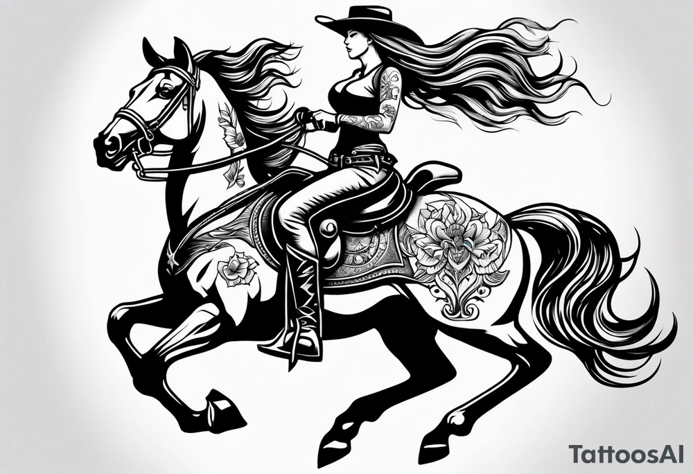 cowgirl on a horse american traditional tattoo idea