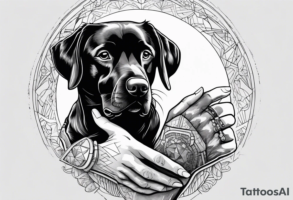 dog and human hand connected tattoo idea