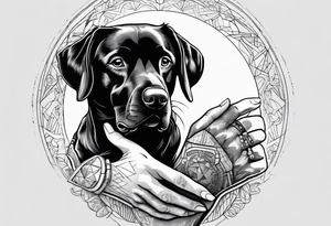 dog and human hand connected tattoo idea