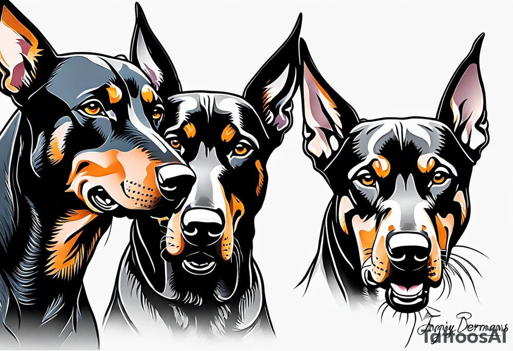 3 very angry Dobermans with fangs tattoo idea