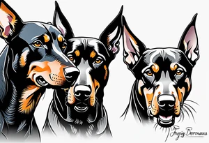3 very angry Dobermans with fangs tattoo idea