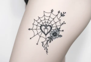 spiderweb with heart and flowers tattoo idea