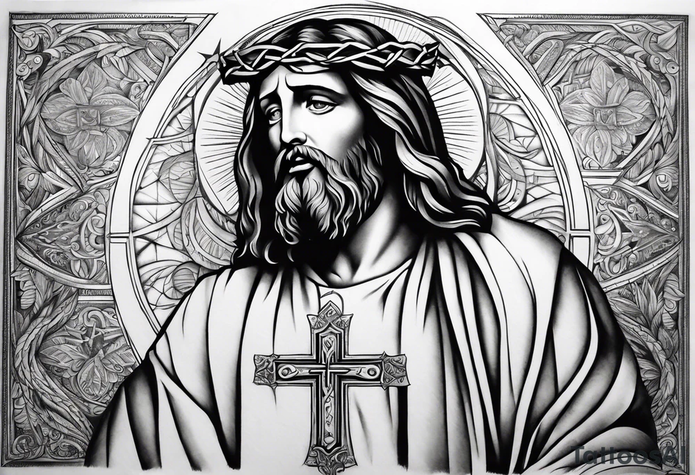 jesus leg tattoo with a cross and bible verse tattoo idea