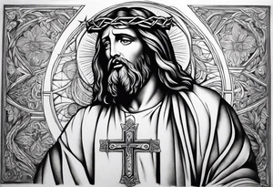 jesus leg tattoo with a cross and bible verse tattoo idea