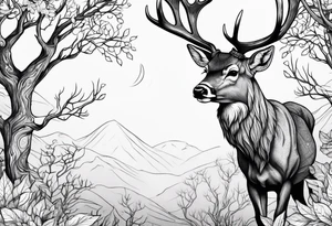deer with antlers in tree tattoo idea