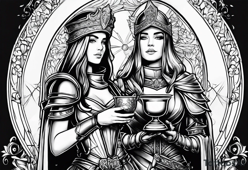 Female saint in armor holding a chalice tattoo idea