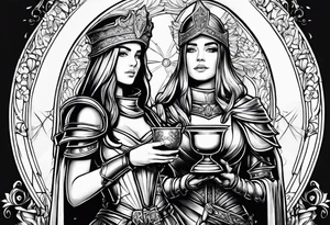 Female saint in armor holding a chalice tattoo idea