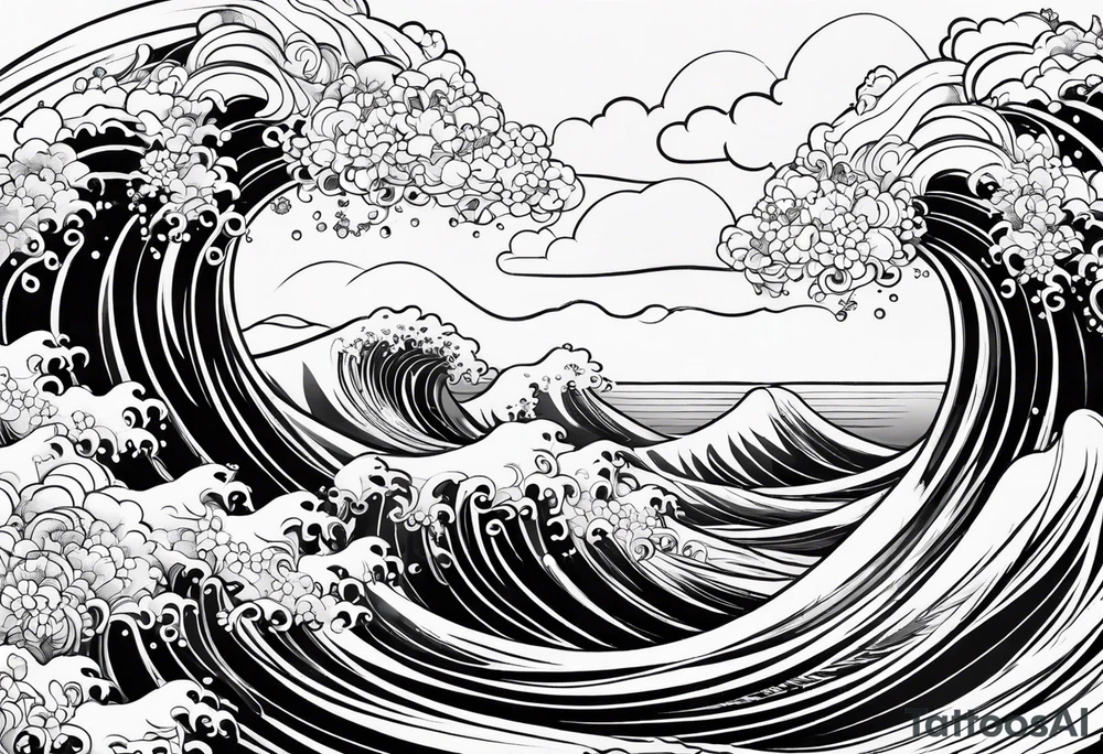waves and clouds in japanese sleeve tattoo style tattoo idea