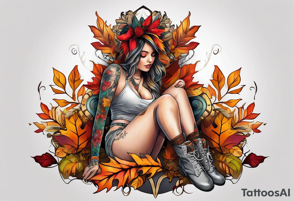 Knee tattoo with fall colors tattoo idea