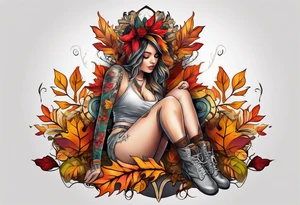 Knee tattoo with fall colors tattoo idea