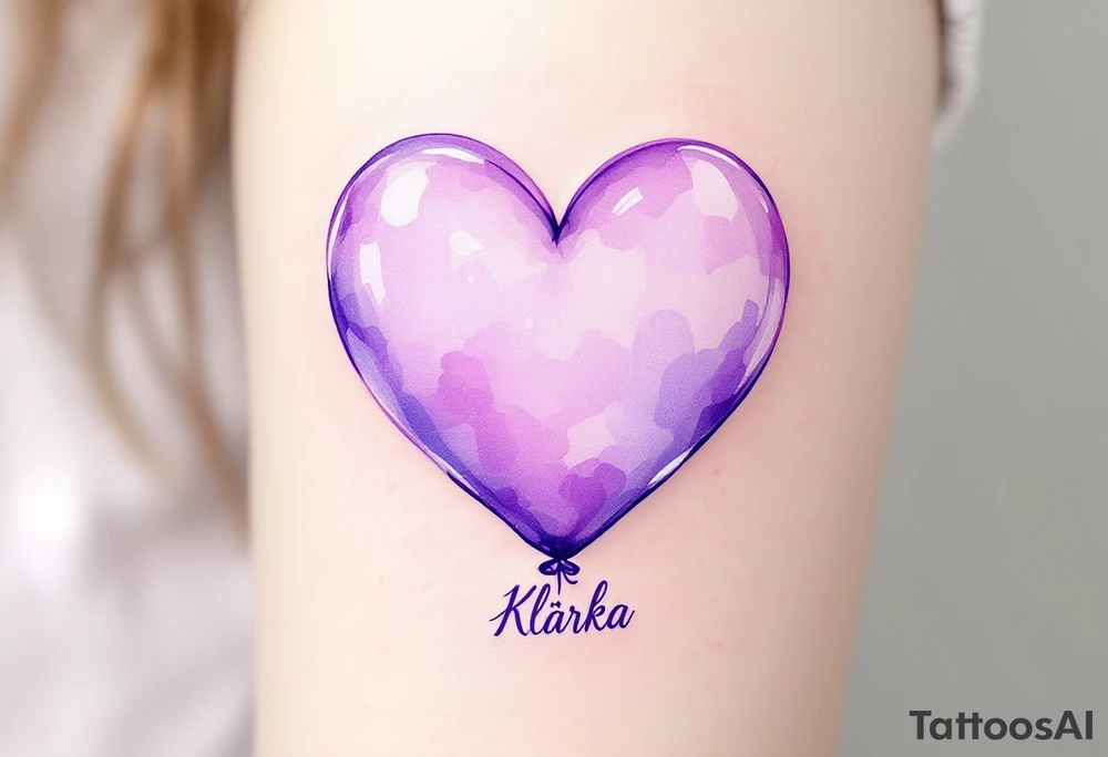 A heart-shaped balloon in soft lavender with a ribbon spelling name Klárka. tattoo idea