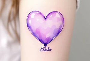 A heart-shaped balloon in soft lavender with a ribbon spelling name Klárka. tattoo idea