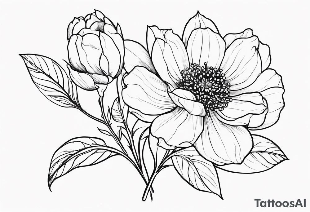January birth flower, May birth flower, June birth flower x 2, July birth flower, August birth flower, September birth flower, October birth flower, December birth flower with some leaves all together tattoo idea