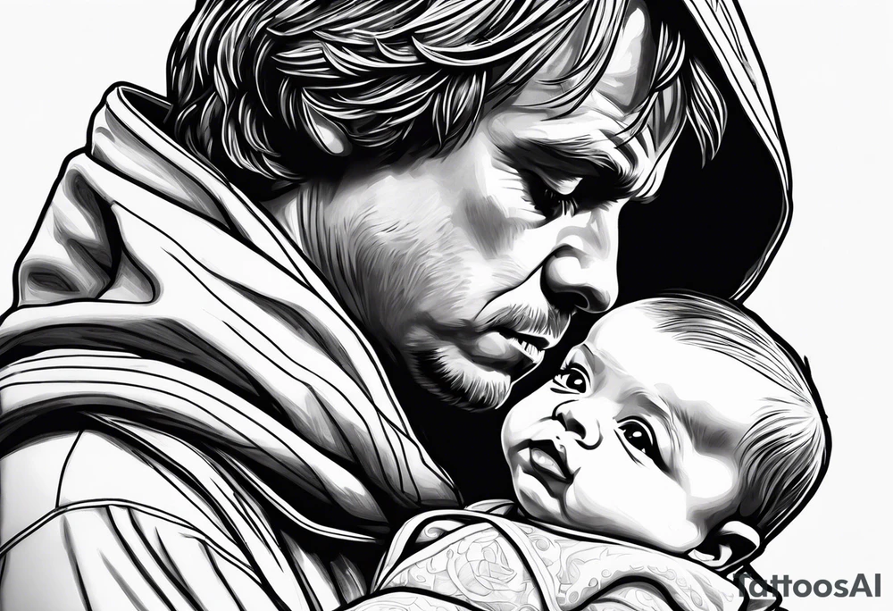 Luke Skywalker with baby grogu tattoo idea