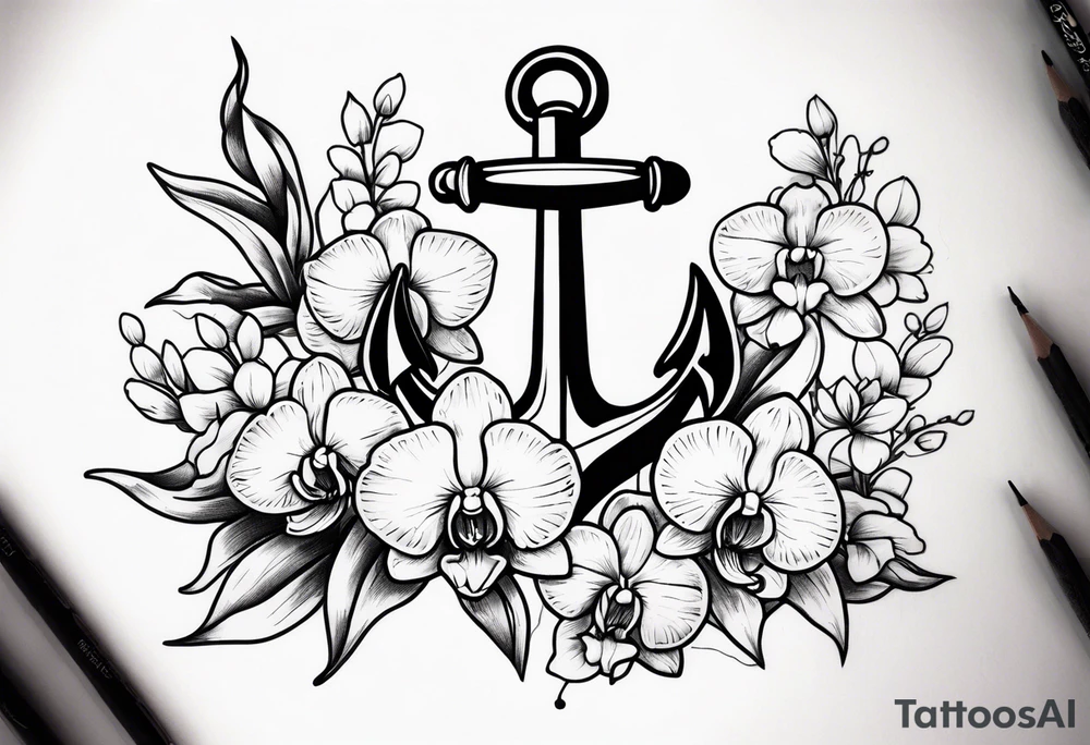 An anchor and orchids tattoo idea