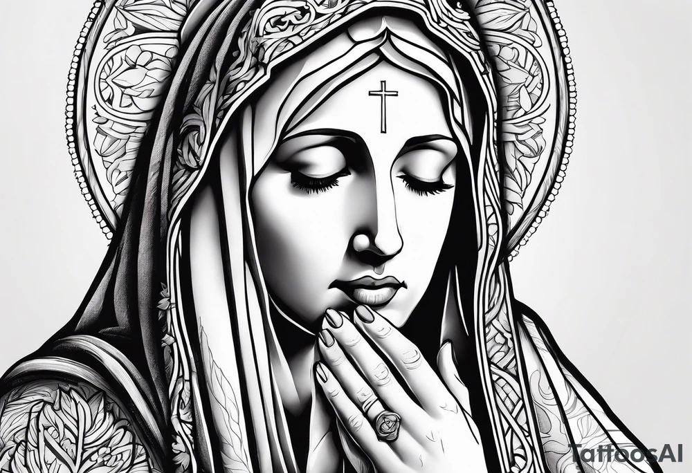 Mary mother of Jesus with a third of her hands and crying tattoo idea