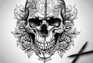 Skull split in two half’s tattoo idea
