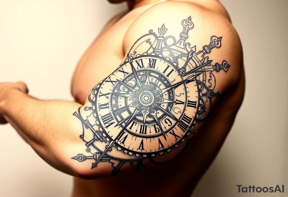 vintage roman numerals within ornate clockwork mechanism tattoo idea