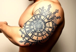 vintage roman numerals within ornate clockwork mechanism tattoo idea