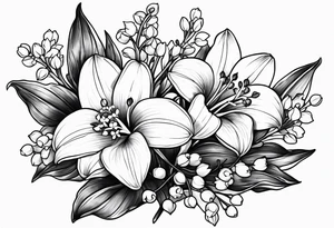 Small lily of the valley flower, small larkspur flower, small narcissus flower tattoo idea