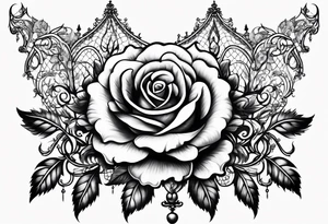 A chandelier style rose with Gothic Victorian lace on shoulder tattoo idea