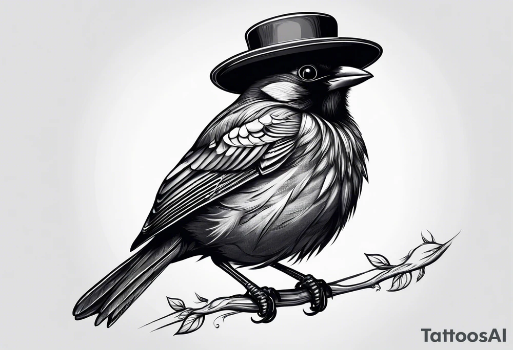 Black bird with hat tattoo idea