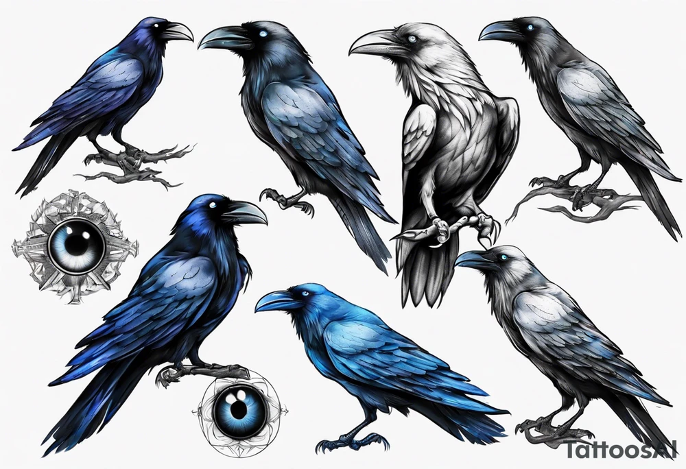 Dark raven with blue eyes tattoo idea