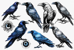 Dark raven with blue eyes tattoo idea