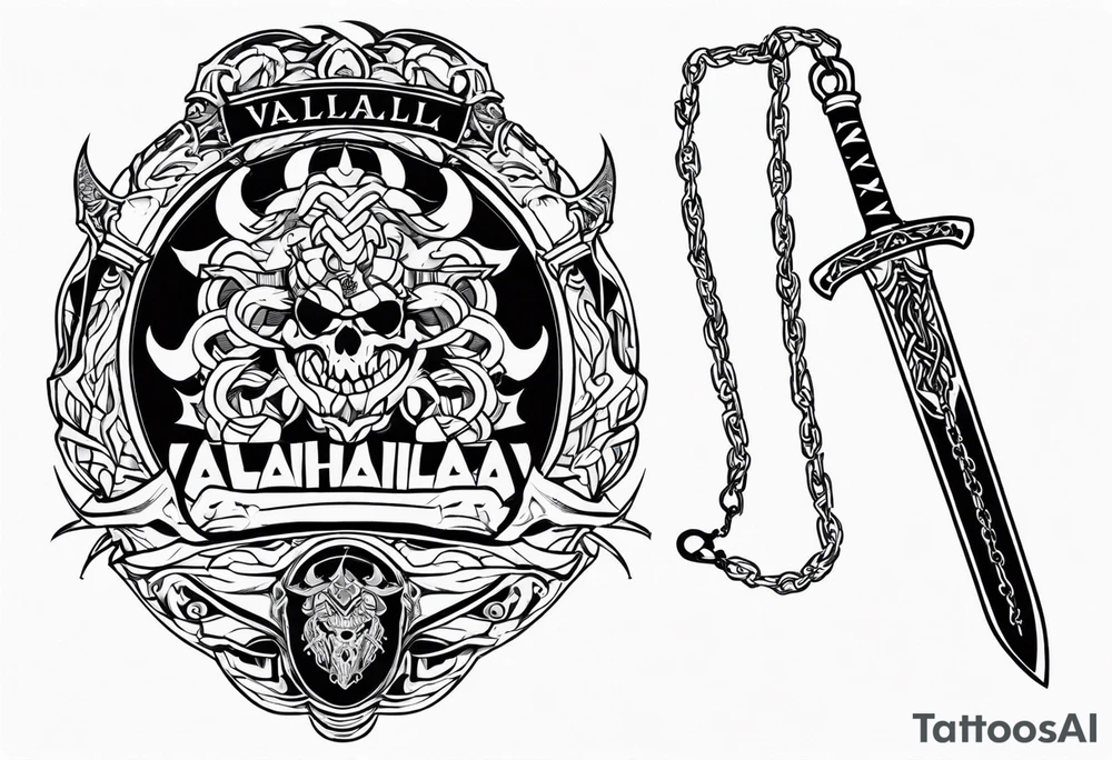 Valhalla sword fire chains family tattoo idea