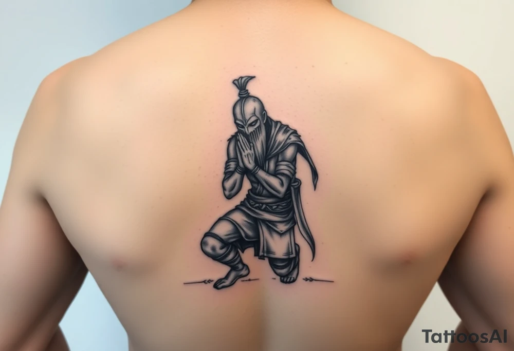 Exhausted praying warrior on one knee tattoo idea
