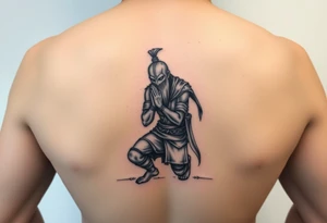 Exhausted praying warrior on one knee tattoo idea