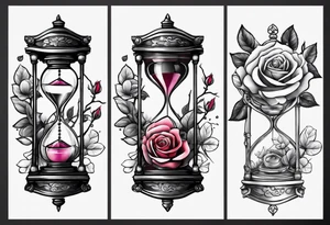 Rose on hourglass with sakura tree inside tattoo idea