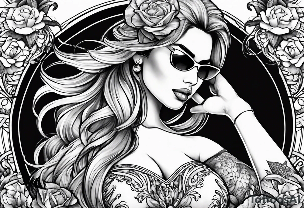 woman with big titts and a capricorn with sunglasses tattoo idea
