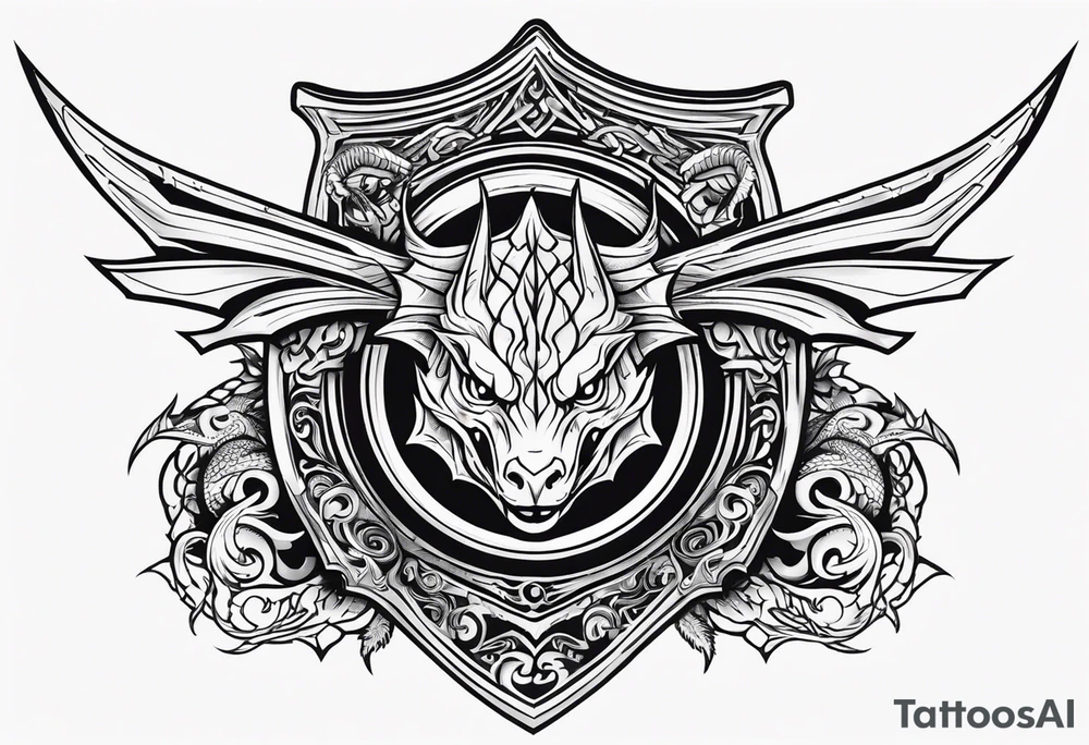 Valhalla sword shield dragon head tattoo idea